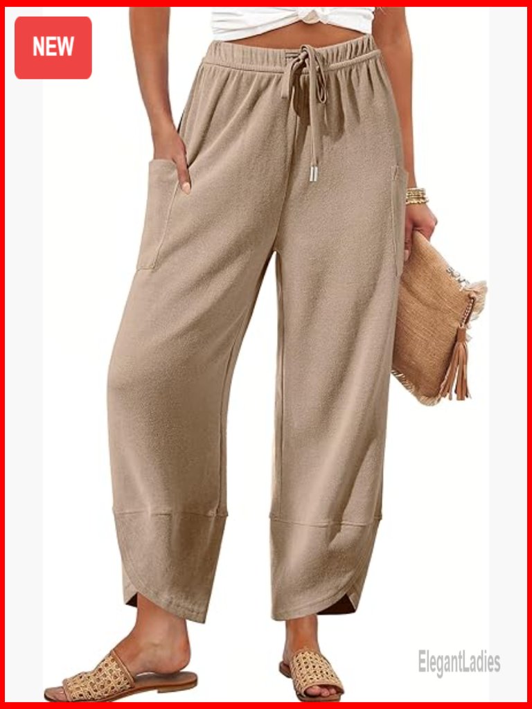 Wide Leg Palazzo Pants Elastic Waist Drawstring Harem Sweatpants With Pockets